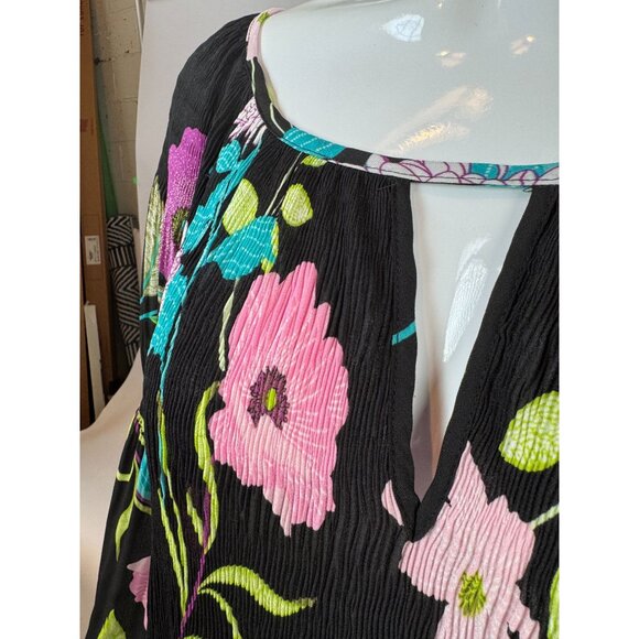 Spense Women's Floral Print Black Tunic Top 1X Polyester Lightweight Flowy Long - Picture 15 of 16